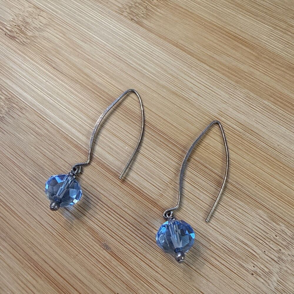 Blue Bead Crystal Dangle Drop Earrings Vintage Unbranded